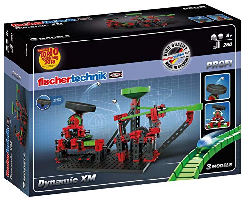 fischertechnik Dynamic XM Kugelbahn mit Katapult und verstellbarem Trampolin - 3 actionreiche Modelle - für Kinder ab 8 Jahren